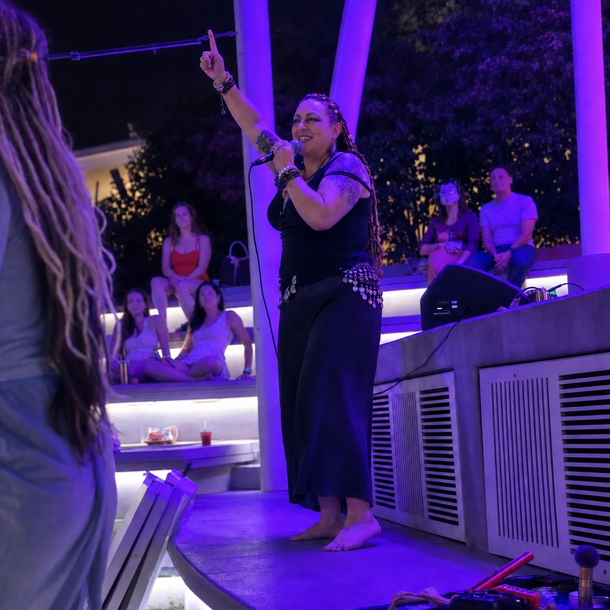 Karma Steele speaking at a Beltane opening ceremony in Las Vegas