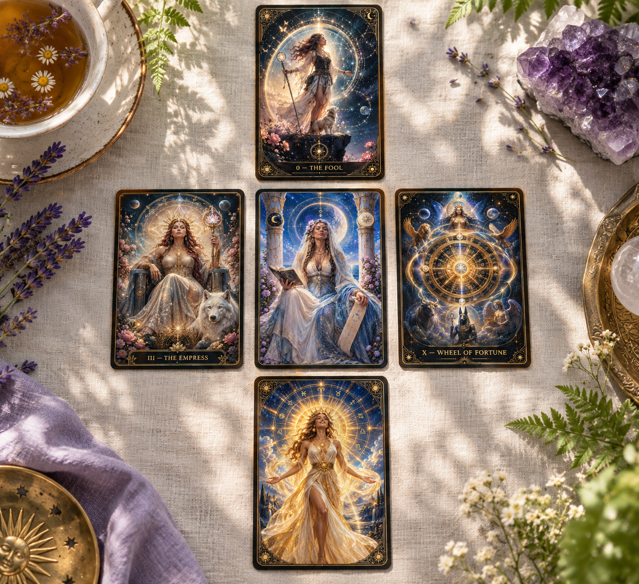 A Celtic Cross tarot spread supplied for the Tarot and Oracle study.